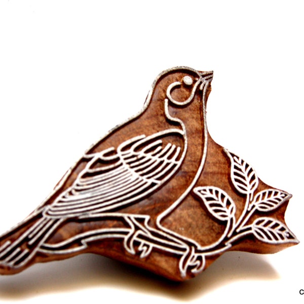 Dove with Olive Branch, Wood Block Print Stamp, 1 Pc., Indian Textile Block Printing, Card Making,  Pottery Stamp, Nature Block, Bird