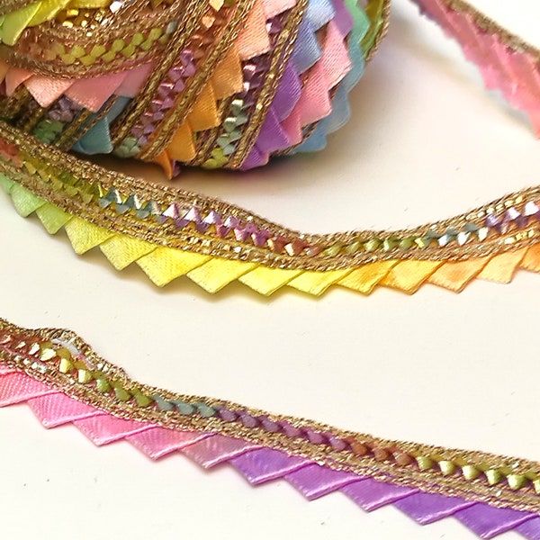 Pastel Ribbon Lace, 1 yard, Gota Patti Style Braid, Indian Sari, Multi Color Trim, Home Decor, Spring Summer Colors , Easter Lace