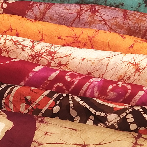 Batik Sari Silk Fat Quarter and Smaller Cuts, Recycled Tribal Vintage Silk Saree, Nuno Felting, Quilting, Gift Wrapping, Wax an Dye