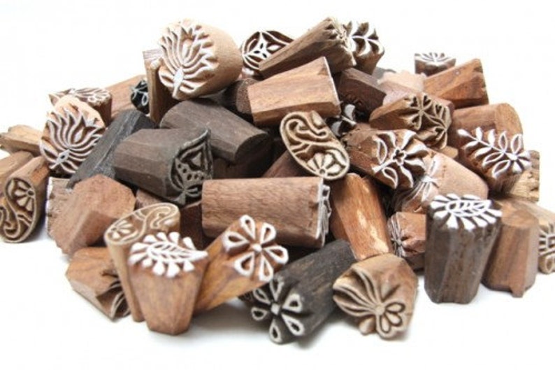 Pottery Stamps Paper Stamping Craft Indian Wood Printing Mini Size Stamps Fabric Block Printing Textile Assorted Blocks,