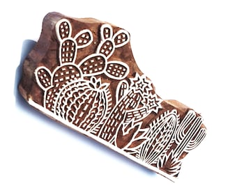 Cactus an Succulant Border Stamp, Wood Block Printing, Fabric Hand Block Printing, Card, Paper, Southwest design, pottery stamps,