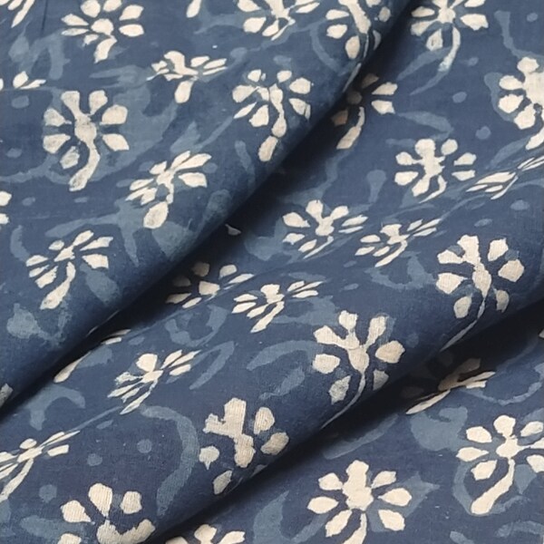 Hand Block Indigo Bagru Print Natural Dyed Cotton Fabric 21 main image 0