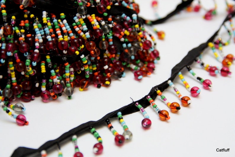 Black Ethnic Style Pompom Beads Fringe Trim Ribbon Sewing DIY Sewing Fabric Craft Handmade Decorative Jewelry 1 Yard