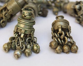 Vintage Indian Banjara  Dread Hair Tassels, 1 pc, Ethnic Jewelry Supply, Tribal Gypsy, Statement Pendant, Kutchi Lambani Tribe, Silver Metal