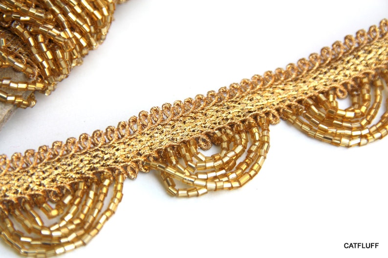 Gold Scallop Edged Glass Bead Fringe Trim Beaded Fringe Etsy Australia