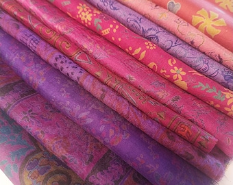 sari fabric emb192 costume fabric gold floral embroidered motifs embroidered fabric light purple poly silk with red pink HALF YARD