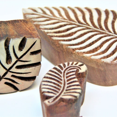 Leaf Set of 3 Woodland Designs Wood Block Stamp Indian Etsy