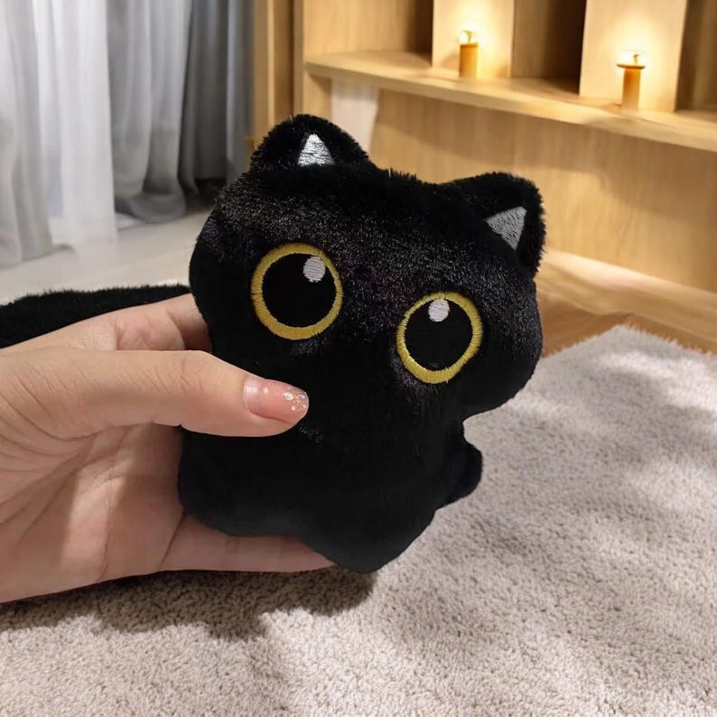Black Cat Plush - Cute Small Stuffed Doll Pendant - Soft Cuddly Pillow ...