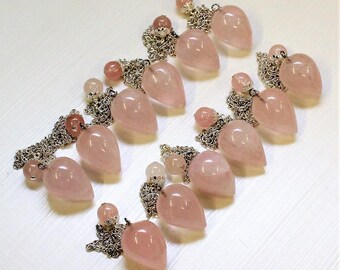 Rose Quartz Cone Pendulum, Stone of Gentle Love, Calming Healing Pendant, Raw Natural Necklace, Yin Yang Energy, Dowsing, Divination, Chakra