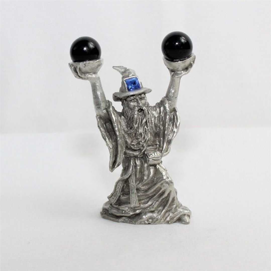 Wizard With Gems Pewter Figurine, Monk Bard, Collectors Vintage Pewter
