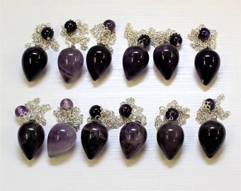 Amethyst Cone Pendulum, Reiki Scrying Healing Pendant, Raw Natural Birthstone Necklace, Divination Dowsing, Crown Chakra, Polished Gemstone