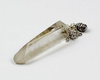 Natural Clear Quartz Point Pendulum, Raw Birthstone Necklace, Reiki Scrying Healing Pendant, Crown Chakra, Chakra Meditation, Birthstone