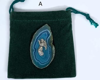 Kneeling Angel on Agate Slice, Pocket Token with Verse, Sympathy, Comfort, Christening & Communion Gift