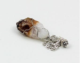 Citrine Rough Point Pendulum Necklace – Silver Wire Wrapped Divination Tool