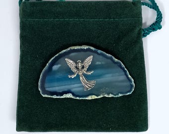 Greeting Angel on Agate Slice, Pocket Token with Verse, Christening & Communion Gift, Sympathy, Comfort