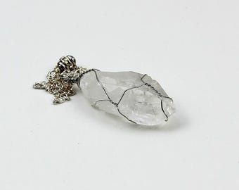 Quartz Point Pendulum Necklace, Wire Wrapped, Reiki Healing
