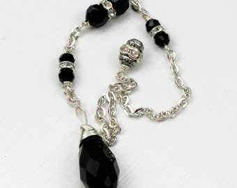 Jet Briolette Travel Pendulum Necklace — Pocket Pendulum for Dowsing & Divination