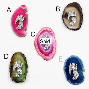 Kneeling Angel on Agate Slice, Style 2 Pocket Token with Verse, Gift for Christening, Communion, Comfort, Friendship, Sympathy, Loss, Love