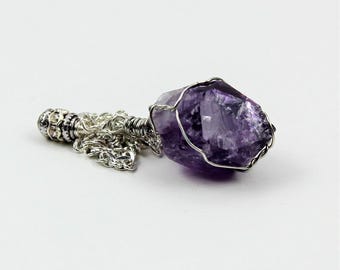 Amethyst Rough Point Pendulum — Wire Wrapped Raw Crystal for Divination, Dowsing & Reiki Healing
