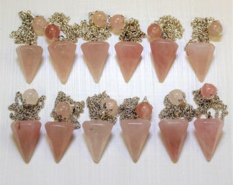 Rose Quartz Six Sided Point Pendulum, Reiki Scrying Healing Faceted Pendant, Raw Natural Birthstone Necklace Pendulum, Divination Dowsing