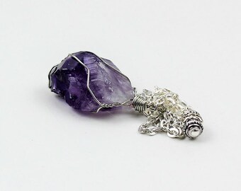 Amethyst Wire Wrapped Pendulum, Raw Dark Amethyst Point, Reiki Healing Crystal for Dowsing, Divination & Meditation
