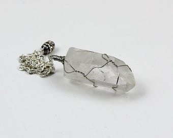 Clear Quartz Natural Point Pendulum — Wire Wrapped Raw Crystal for Dowsing, Energy Work & Intuitive Guidance