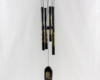 Black & Gold Dragon 4-Tube Feng Shui Wind Chime, Vintage Ornamental Wind Bell, Melodious Zen Chime, Positive Energy, Outdoor Decoration,