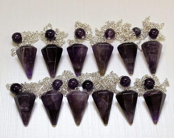 Amethyst Faceted Pendulum, Six Sided Point, Reiki Scrying Healing Pendant, Birthstone Necklace, Pendulum, Dowsing, Divination, Spiritual