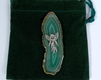 Sweet Angel on Agate Slice, Pocket Token with Verse, Sympathy, Comfort, Christening & Communion Gift