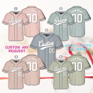 Personalisierte Name Anzahl Braut und Bräutigam Baseball Jersey, Benutzerdefinierte Farbe Hochzeitsfeier Passende Jerseys für Brautjungfern, Groomsmen, Trauzeuge