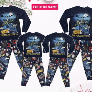 Personalisierte Name Po-lar Express Familie Pyjamas Set, Benutzerdefinierte Believe Pyjamas, Nordpol Po-lar Express Pyjamas, Weihnachtspyjamas Geschenk für die Familie