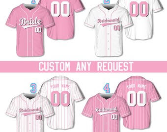 Personalized Name Bride Baseball Jersey, Custom Color Bridesmaid & Maid Of Honor Jersey, Matching Bachelorette Party Squad Baseball Uniforms