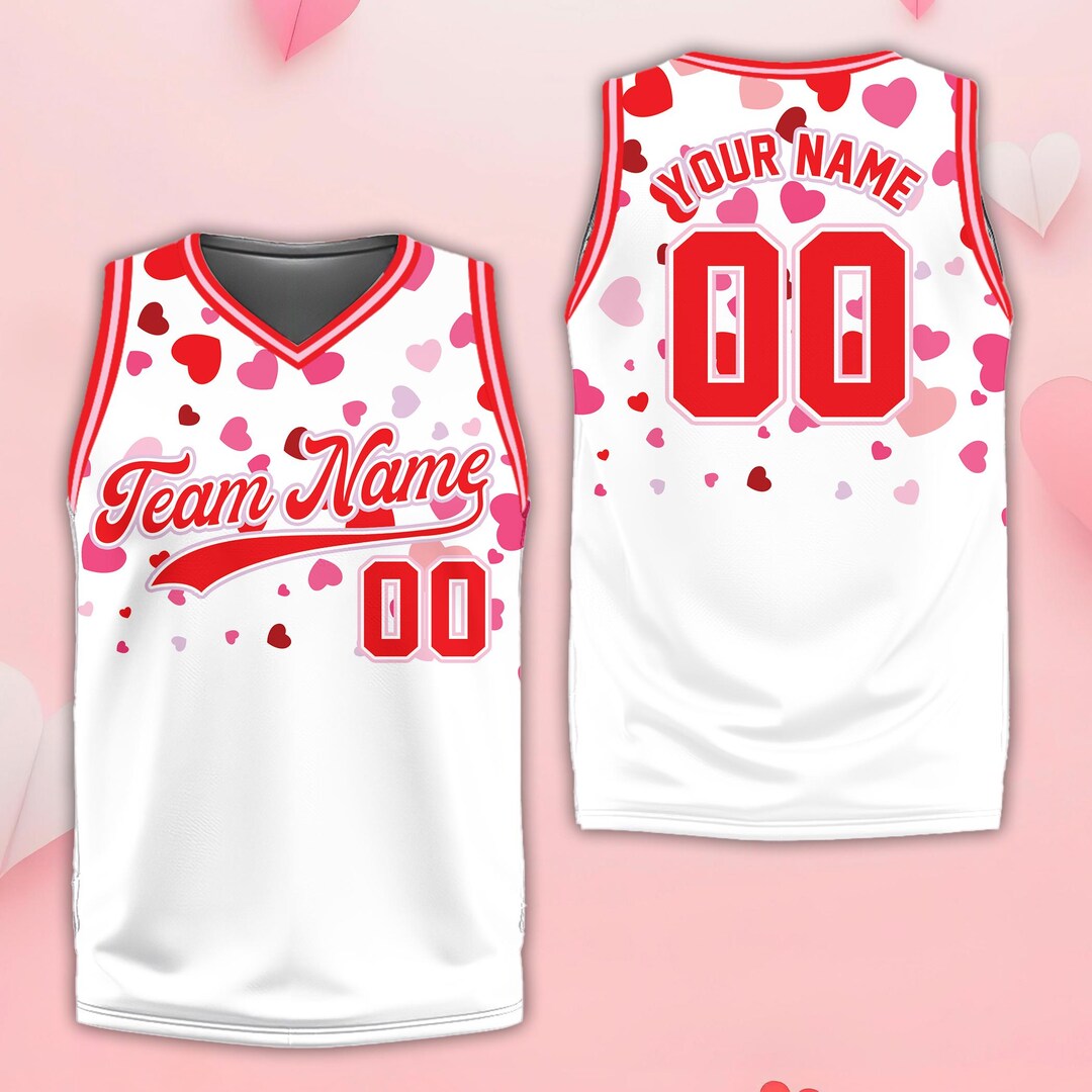 Heart Basketball ユニフォーム Mセット Personalized Name Valentines Day Basketball Jersey, Custom Heart