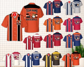 Personalisierte Name Baseball Team Jersey Hawaii-Hemd, Kundenspezifisches amerikanisches Baseball-Team Button Up Shirt, Spieltag Aloha Shirt für Baseball-Fans