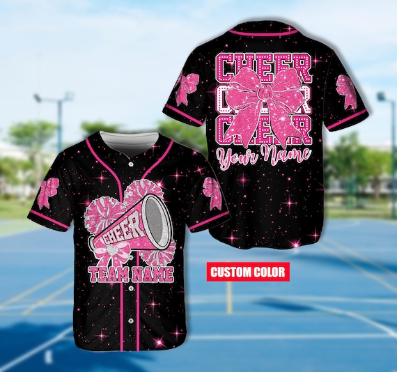 Personalized Color PRINTED GLITTER Coquette Bow Cheer Baseball