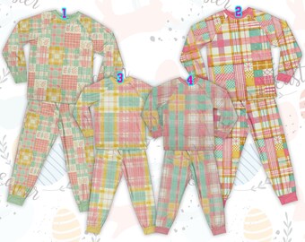 Pastel Plaid Happy Easter Pajama Sets, Easter Day Pajamas For Family, Matching Family Easter Pajamas, Springtime Holiday Pajamas, Easter PJs