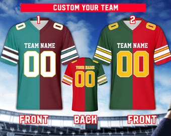 Personalized Two Football Team Jersey, Custom Split American Football Jersey, Two Teams Divided Jersey Game Day Outfit For US Football Fans