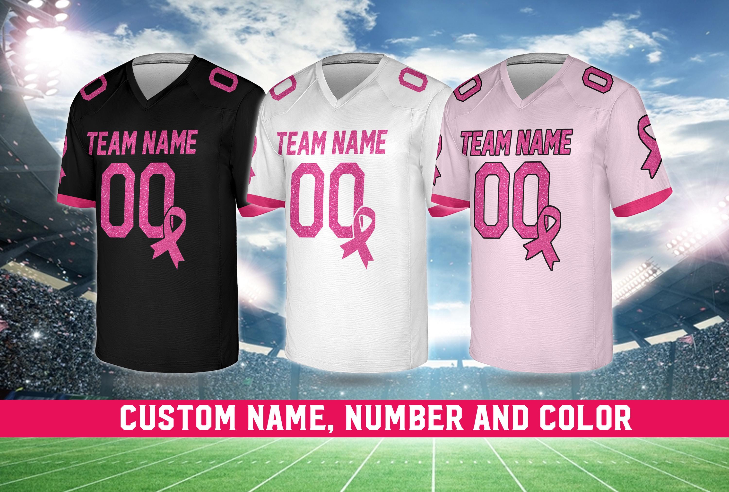 Personalized Faux Glitter Breast Cancer Awareness Football Jersey