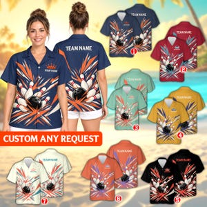 Personalisiertes Bowling-Hawaiihemd mit Namen, individuelles Bowling-Teamhemd mit Flammenmuster für Bowler, passendes Bowlinghemd für Bowling-Fans