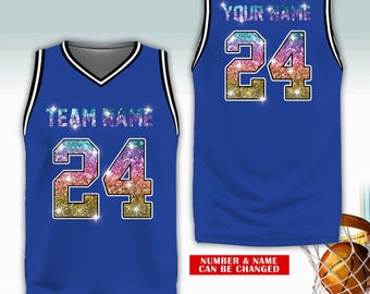 Personalized Name PRINTED GLITTER Basketball Jersey, Custom Color Ombre Bling Jersey, Sparkly Cheer Uniform, Game Day Outfit For Girls Women