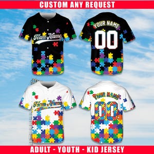 Personalisieren Sie Autismus Awareness Month Baseball Jersey, Benutzerdefiniertes Namen Puzzle Autismus Support Game Day Outfit Autismus Geschenk für amerikanische Baseballfans
