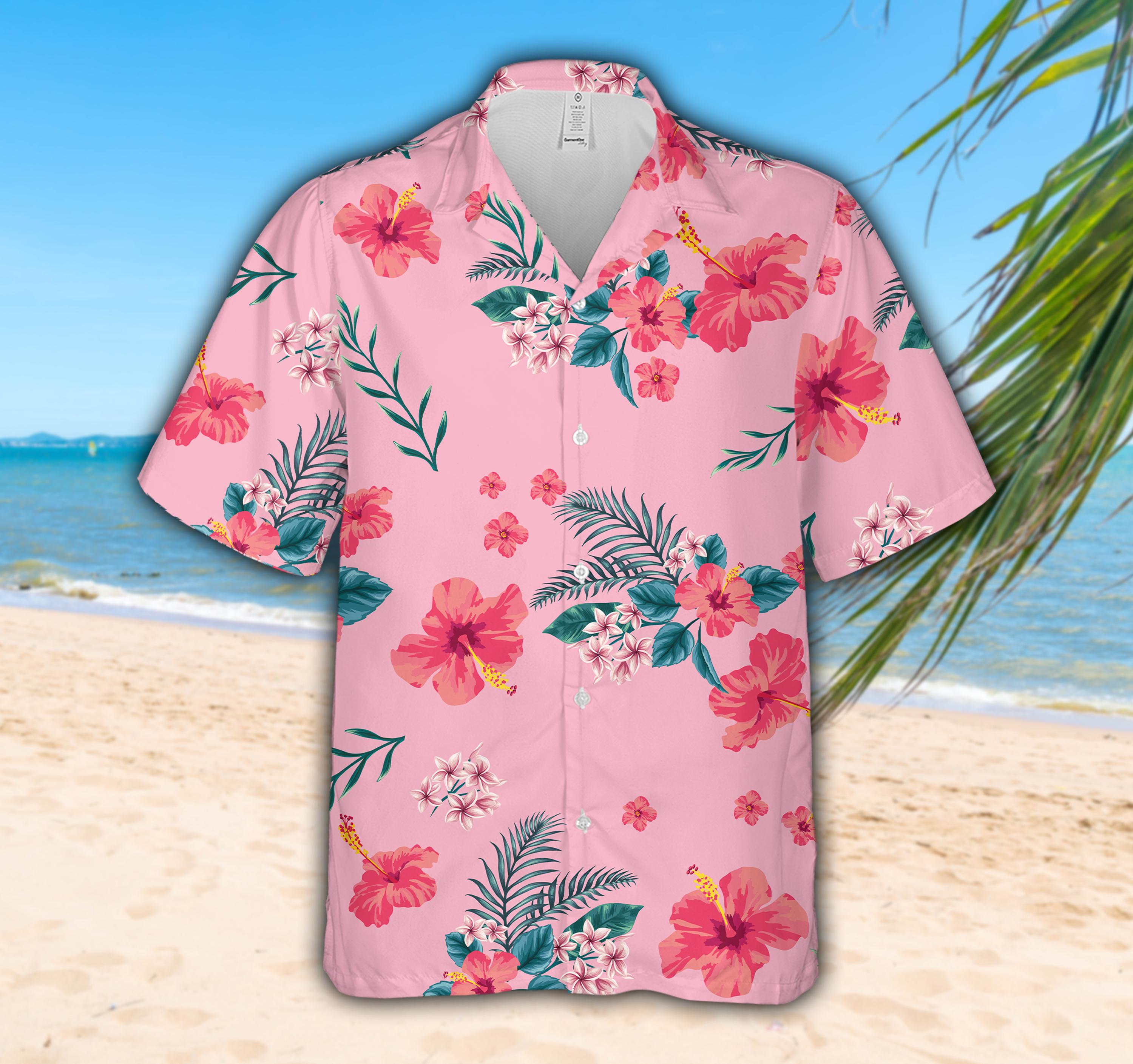 Hibiscus Flowers Pink Hawaiian Shirt, Floral Summer Beach Aloha