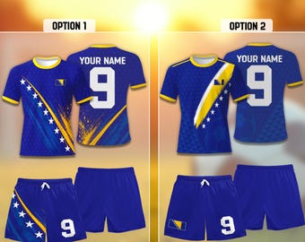 Personalized Name Bosnia Soccer Jersey, Custom Bosnia Herzegovina Soccer Jersey & Shorts Set, Bosnian Flag Stars Bosnia National Team Outfit