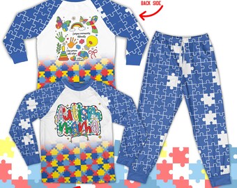 Autism Mama Pajama Sets, Puzzle Piece Autism Awareness Pajamas, Colorful Coquette Bow Autism Pajama For Mom Mama, Autism Support Pajamas Set