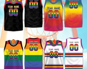 Personalized Name LGBTQ Pride Basketball Jersey, Custom Rainbow