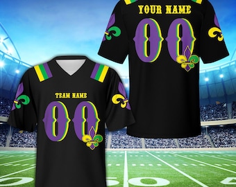 Camisa personalizada do time de futebol Mardi Gras, camisa de futebol personalizada Fat Tuesday, traje de dia de jogo de carnaval Mardi Gras para amantes de futebol