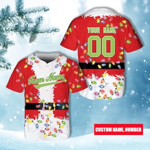 Personalisierte Name Nummer Santa Kostüm Baseball Jersey, Benutzerdefinierte Santa Weihnachten Jersey, Familie Passendes Weihnachtsoutfit, Weihnachten Santa Shirt
