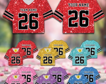 Personalized Name PRINTED GLITTER Crop Top Football Jersey Custom Glitter Color Football Team Jersey Game Day Outfit For Football Women Fan