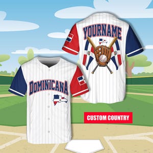 Personalisiertes Dominica Baseball Jersey, individueller Name Dominikaner Shirt, Dominica Familie Passendes T-Shirt Spieltag Outfit für Dominikanische Baseballfans