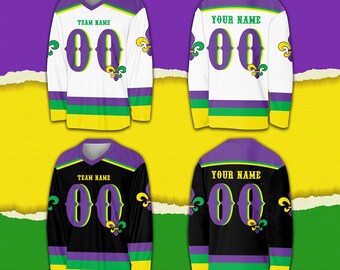 Personalized Mardi Gras Ice Hockey Jersey, Custom Fleur De Lis Hockey Shirt, Hockey Team Jersey, Mardi Gras Carnival Sports Uniform For Fans